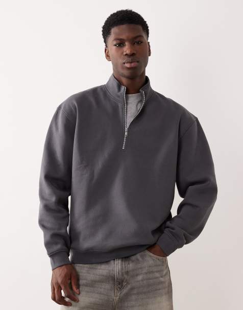 ASOS DESIGN - Essentials - Sweat à col zippé - Anthracite - view 1