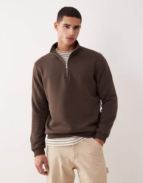 ASOS DESIGN - Essentials - Sweat à col zippé - Marron - view 1