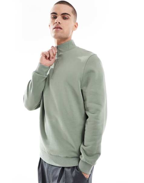 ASOS DESIGN - Essentials - Sweat à col zippé - Vert moyen - view 1