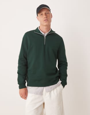 ASOS DESIGN - Essentials - Sweat à col zippé - Vert