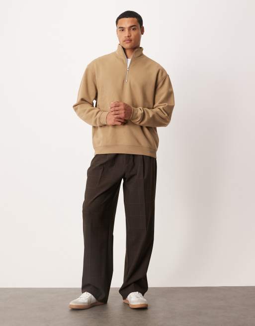 ASOS DESIGN – Essentials – Sweatshirt in Beige mit lockerer Passform und kurzem Reißverschluss, 2 von 5