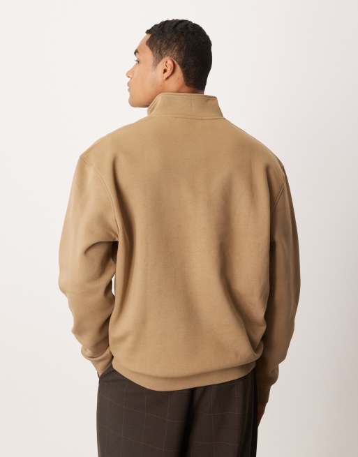 ASOS DESIGN – Essentials – Sweatshirt in Beige mit lockerer Passform und kurzem Reißverschluss, 3 von 5