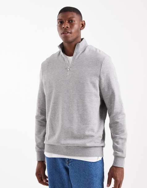 ASOS DESIGN – Essentials – Sweatshirt in meliertem Grau mit kurzem Reißverschluss - view 1