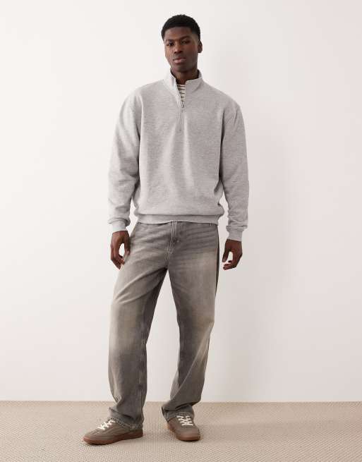 ASOS DESIGN – Essentials – Sweatshirt in meliertem Grau mit kurzem Reißverschluss, 2 von 5