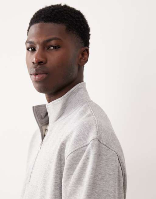 ASOS DESIGN – Essentials – Sweatshirt in meliertem Grau mit kurzem Reißverschluss, 4 von 5