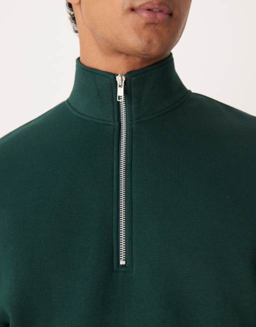 ASOS DESIGN - Essentials - Sweatshirt met kwartrits in groen, 5 van 5
