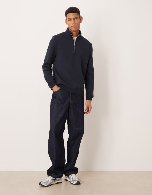 ASOS DESIGN - Essentials - Sweatshirt met kwartrits in marineblauw , 2 van 5