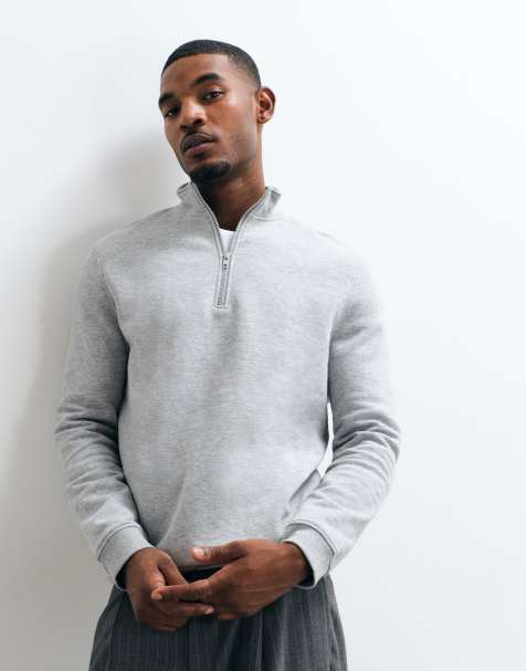 ASOS DESIGN essentials sweatshirt regular à zip quart en gris - view 1