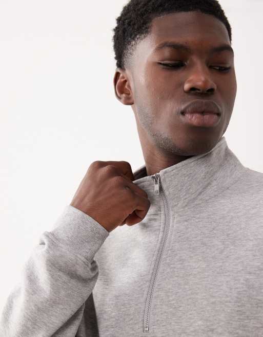 ASOS DESIGN essentials sweatshirt with quarter zip in grey marl, 5 of 5