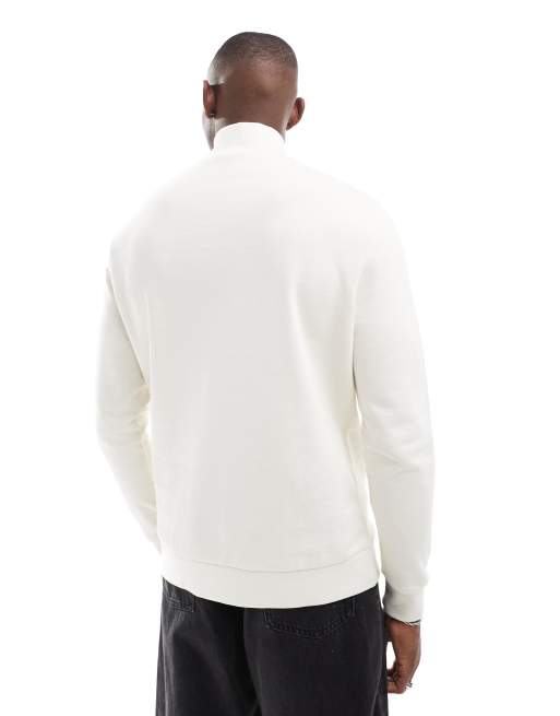 ASOS DESIGN essential sweatshirt with quarter zip in stone