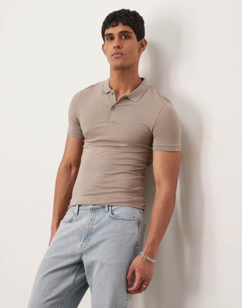 ASOS DESIGN Essentials muscle fit polo in stone
