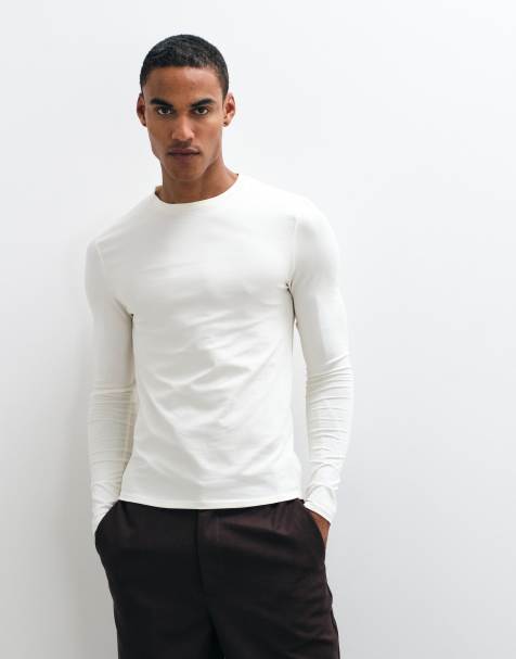 ASOS DESIGN Essentials t-shirt à manches longues coupe moulante crème - view 1