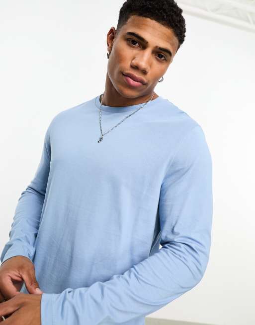 ASOS DESIGN - Essentials - T-shirt met lange mouwen en ronde hals in blauw