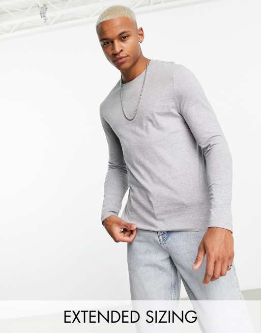 ASOS DESIGN - Essentials - T-shirt met lange mouwen en ronde hals in gemêleerd grijs