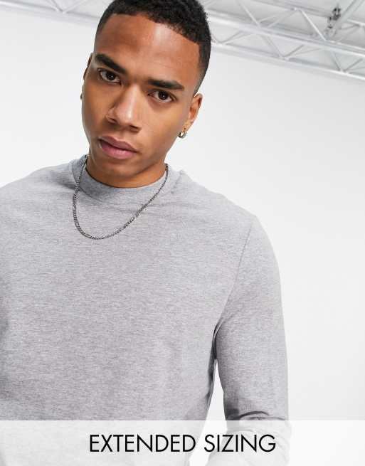 ASOS DESIGN - Essentials - T-shirt met lange mouwen en ronde hals in gemêleerd grijs