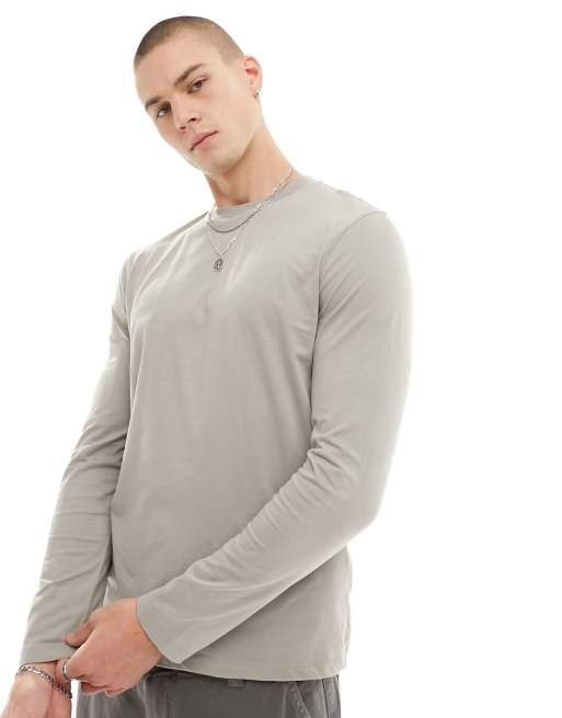 ASOS DESIGN - Essentials - T-shirt met lange mouwen en ronde hals in kaki