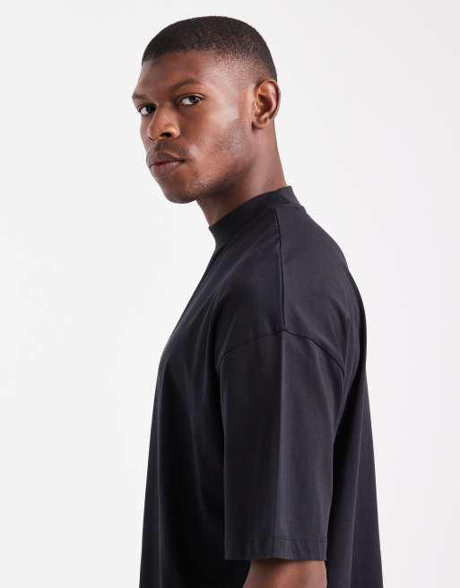 ASOS DESIGN - Essentials - T-shirt oversize accollata nera, 4 di 5