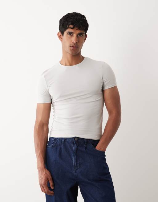 ASOS DESIGN - Essentials - Tætsiddende lysegrå T-shirt, 3 af 5