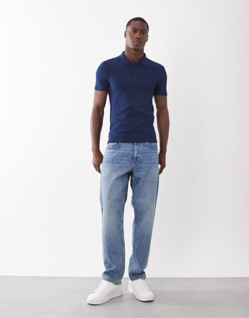ASOS DESIGN Essentials tætsiddende poloskjorte i navy piqué, 4 af 5