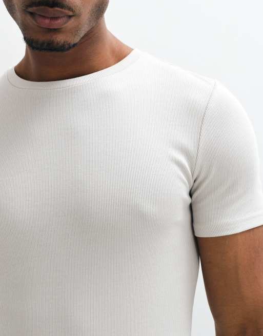 ASOS DESIGN Essentials tætsiddende T-shirt i grå rib, 3 af 5