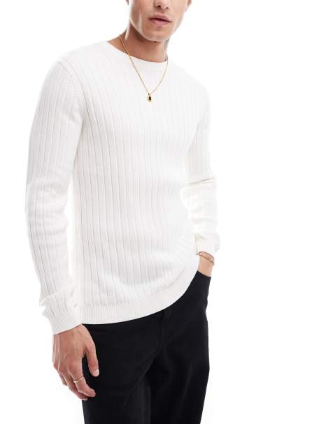 ASOS DESIGN - Essentials - Tætsiddende trøje i hvid ribstrik - view 1