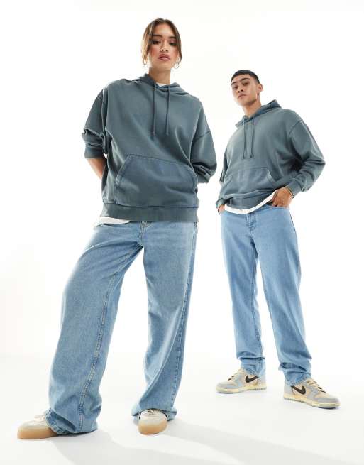 ASOS DESIGN - Essentials - Unisex - Oversized hættetrøje i marineblå syrevask