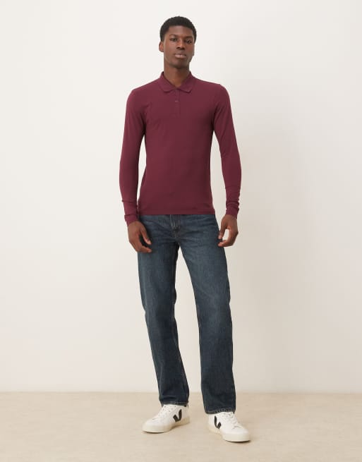 ASOS DESIGN – Essentials – Vinröd pikétröja i muscle fit med långa ärmar, 2 av 5