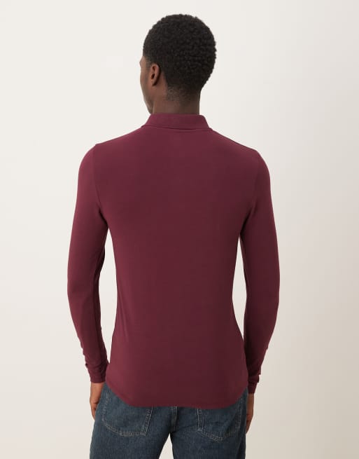 ASOS DESIGN – Essentials – Vinröd pikétröja i muscle fit med långa ärmar, 3 av 5