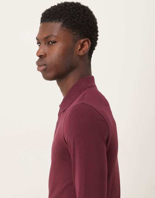 ASOS DESIGN – Essentials – Vinröd pikétröja i muscle fit med långa ärmar, 4 av 5
