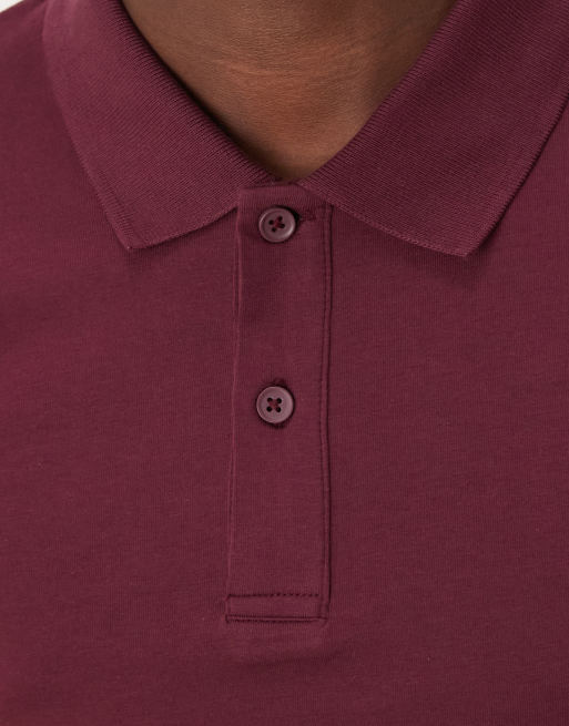 ASOS DESIGN – Essentials – Vinröd pikétröja i muscle fit med långa ärmar, 5 av 5