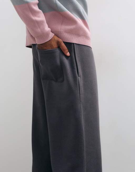 ASOS DESIGN essentials wide leg sweatpants in charcoal, 4 of 5