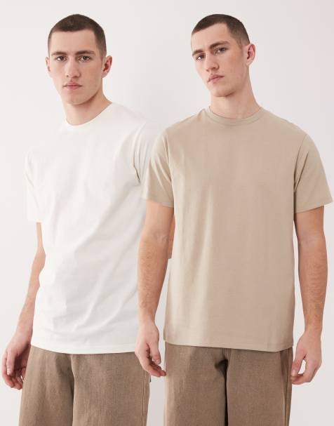 ASOS DESIGN – Essentials – Zestaw 2 T-shirtów o regularnym kroju w kolorach kremowym i szarobeżowym - view 1