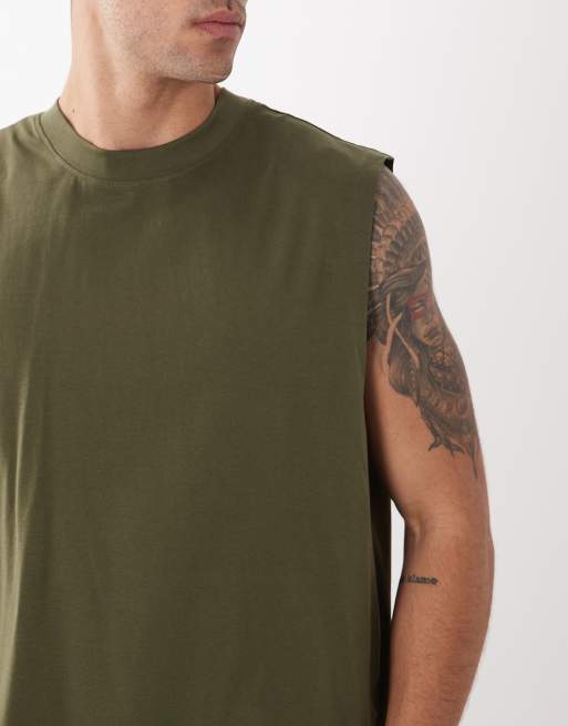 ASOS DESIGN – Essentials – Zestaw 2 topów oversize bez rękawów, w kolorach kremowym i khaki, 5 z 5