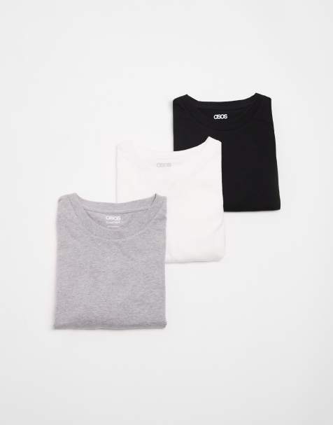 ASOS DESIGN – Essentials – Zestaw 3 T-shirtów o regularnym kroju w kolorach szarym melanżowym, czarnym i białym - view 1