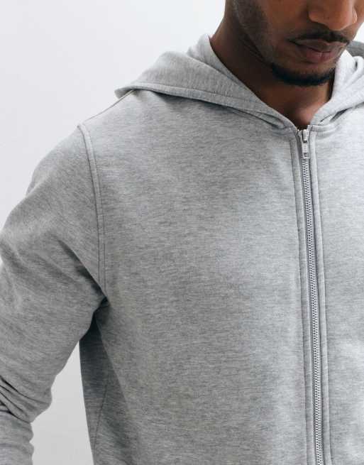ASOS DESIGN essentials zip through hoodie in grey marl, 3 of 5