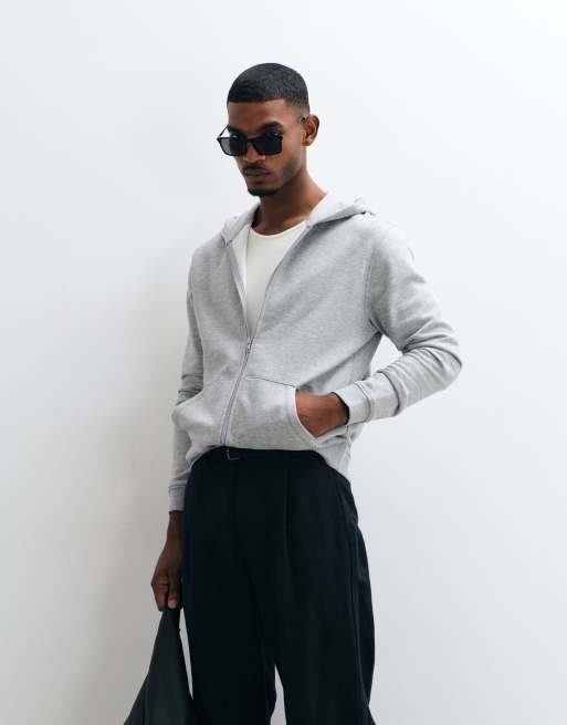 ASOS DESIGN essentials zip up hoodie in gray heather, 2 of 5