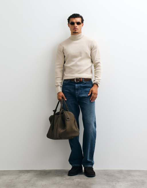 ASOS DESIGN essentiële lichtgewicht gebreide coltrui in stone, 4 van 5