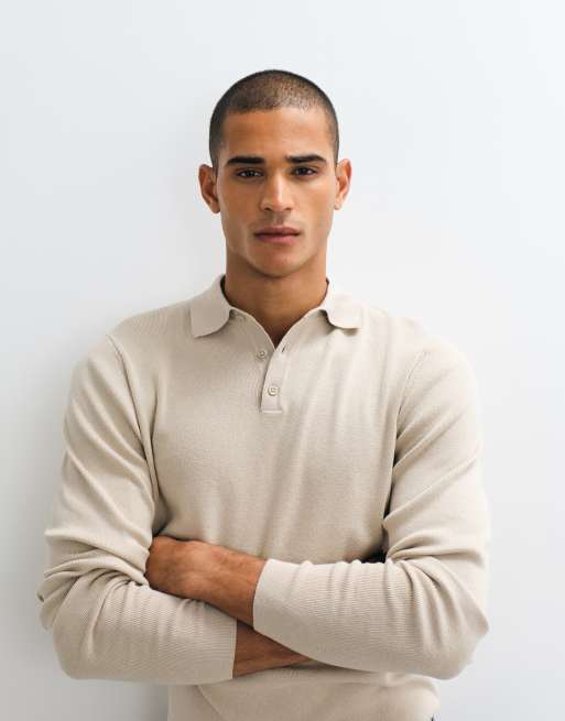 ASOS DESIGN essentiële lichtgewicht gebreide polo in stone, 4 van 5