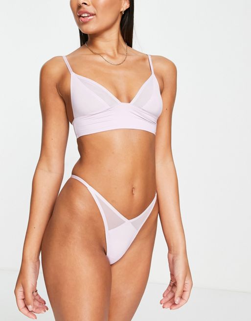 ASOS DESIGN Curve basic microfibre triangle bra and thong in tonal