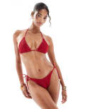 [ASOS DESIGN] ASOS DESIGN Este charm crochet tie side bikini bottom in red 10 Red