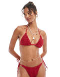 [ASOS DESIGN] ASOS DESIGN Este charm crochet triangle bikini top in red 16 Red