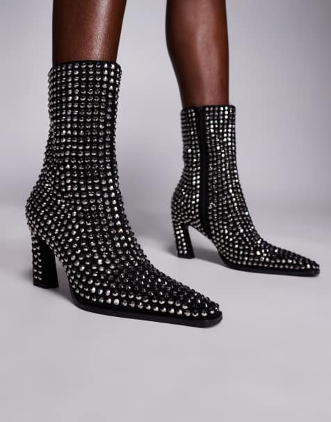 ASOS DESIGN Estella embellished chisel toe ankle boots in black - view 1