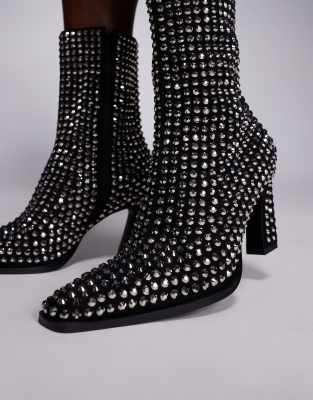 Asos Design Estella Embellished Chisel Toe Ankle Boots In Black