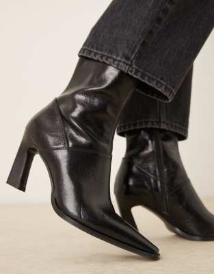 Asos Design Estella Leather Chisel Toe Ankle Boots In Black