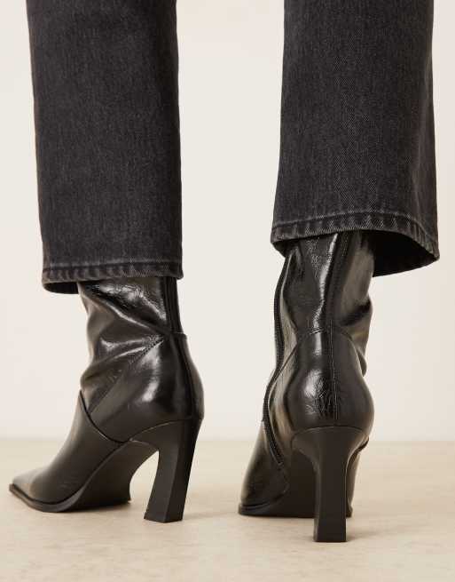ASOS DESIGN Estella leather chisel toe ankle boots in black