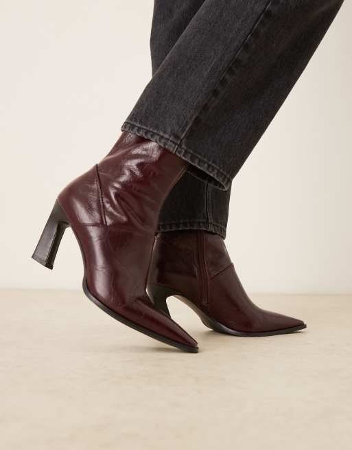 ASOS DESIGN Estella leather chisel toe ankle boots in burgundy