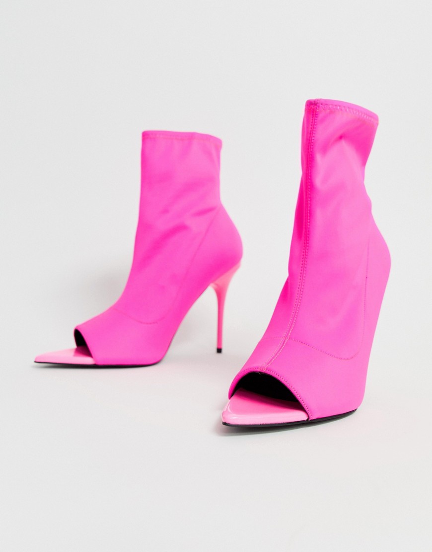 ASOS DESIGN – Esther – Neonrosa sockboots med stilettklack