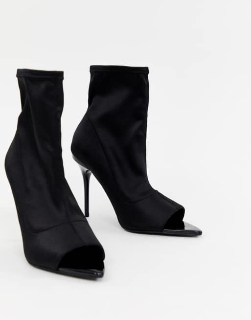 ASOS DESIGN - Esther - Stivaletti a calza aperti neri con tacco a spillo, 2 di 4