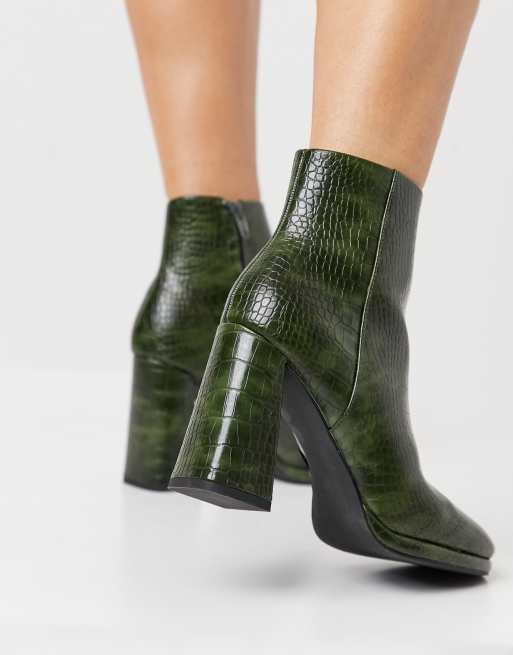 ASOS DESIGN Eternity high heeled ankle boots in green