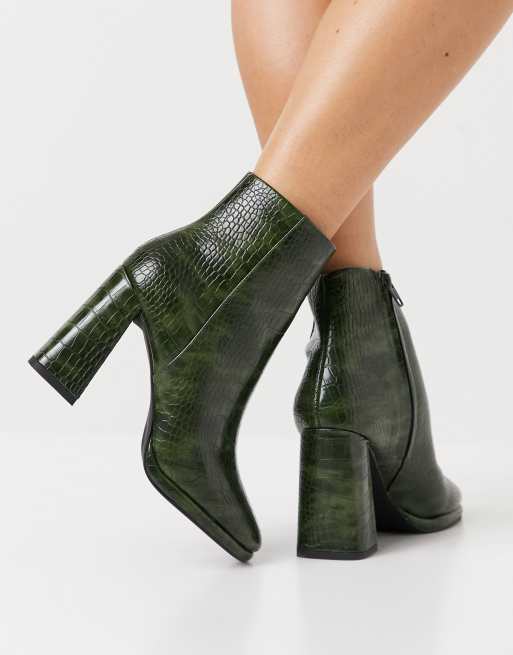 ASOS DESIGN Eternity high heeled ankle boots in green